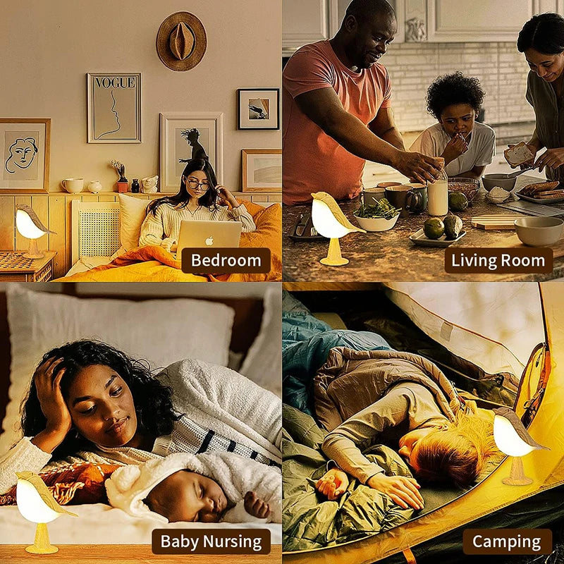 3 Colors Wooden Bird Night Lights LED Touch Switch Rechargeable for