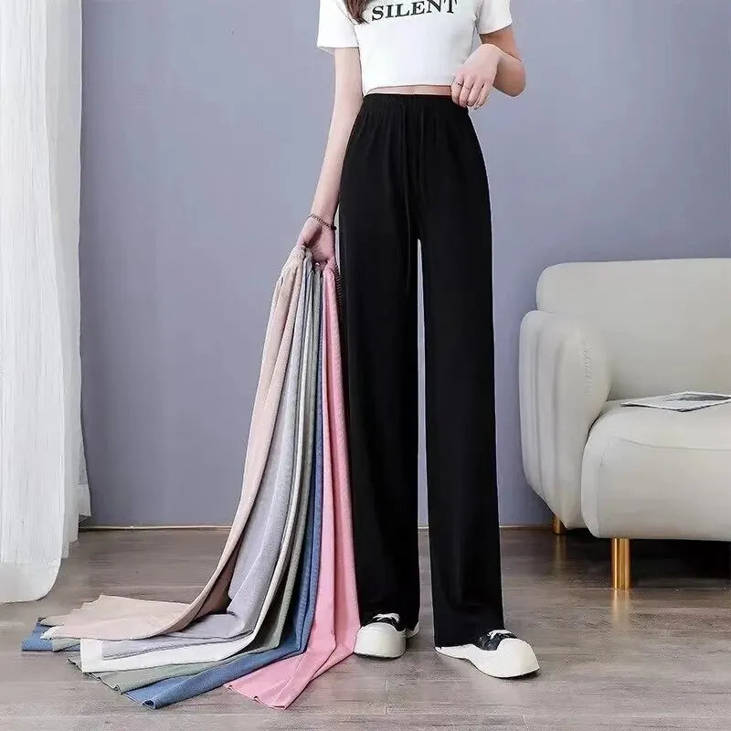 Women Pants Spring Summer Ice Silk Wide Leg Pants 2023 High Waist