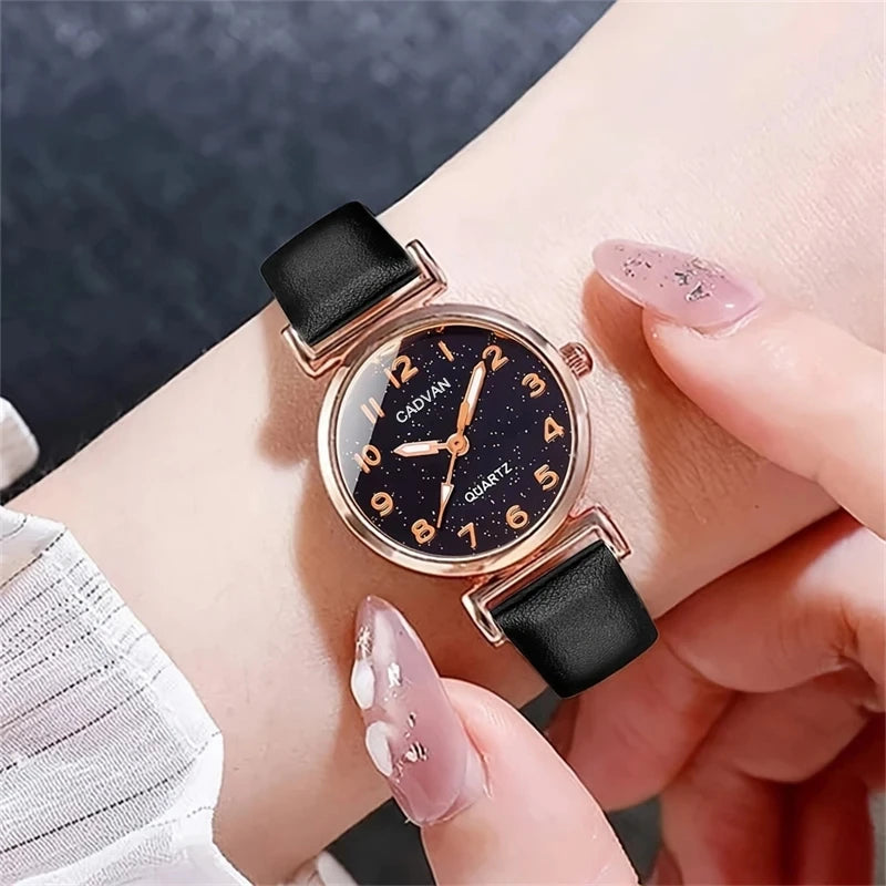 5pcs Set Women Fashion Casual Leather Belt Watches Simple Ladies