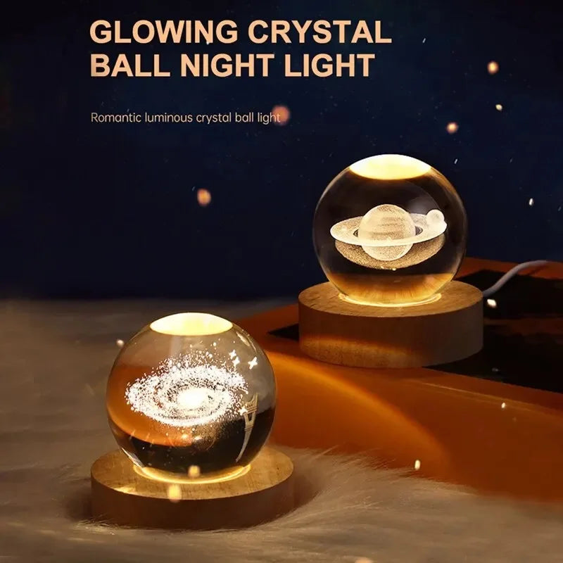 Valentines Day Gift  Galaxy Crystal Ball lamp 3D planet moon lamp USB