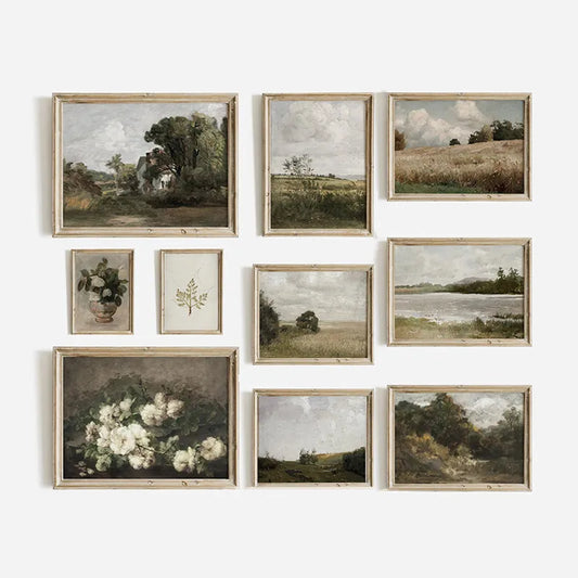 American Style Calm Country Field Sky Vase Canvas Painting Wall Art