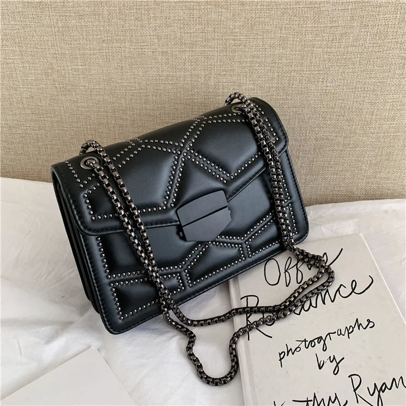 Yogodlns Vintage Rivet Chain Small Shoulder Bags For Women Flap PU