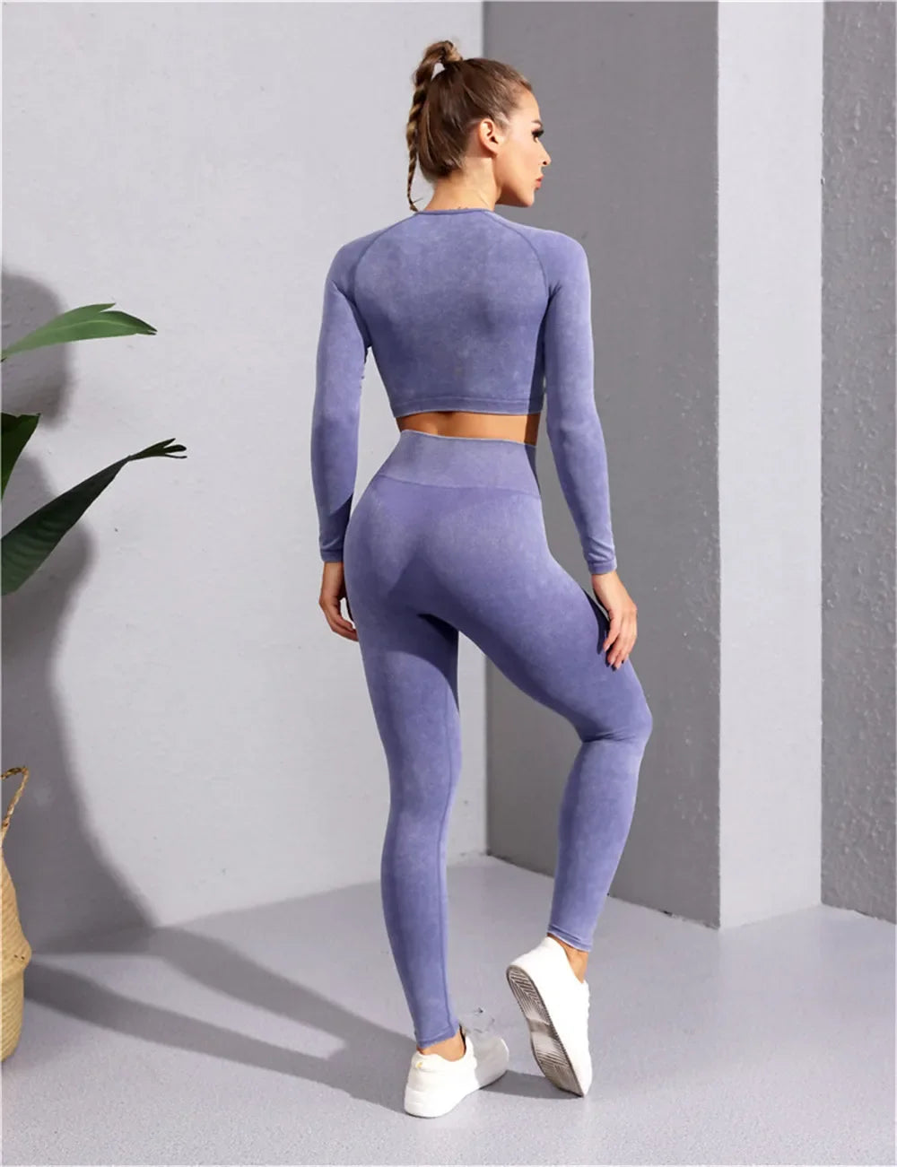 1PCS QK Ribbed Women Sport Suit Zipper Yoga Set Gym Workout Long