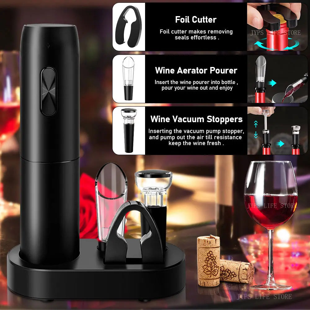 5 in1 Electric Wine Opener Set with Charging Base Automatic Corkscrew