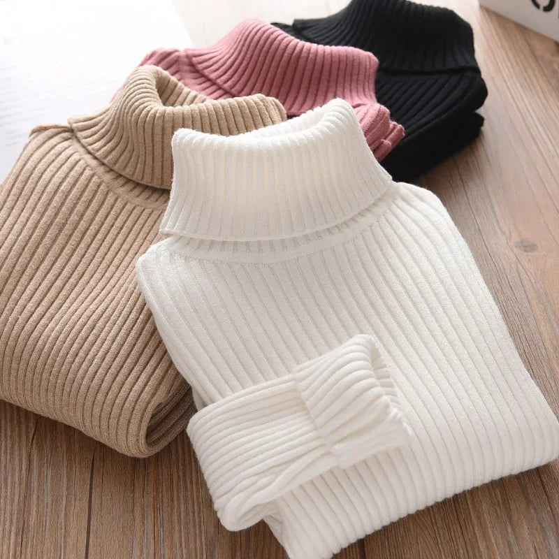 2024 New Sweater Kids Sweaters Autumn Girls Turtleneck Sweaters 1-9Yrs