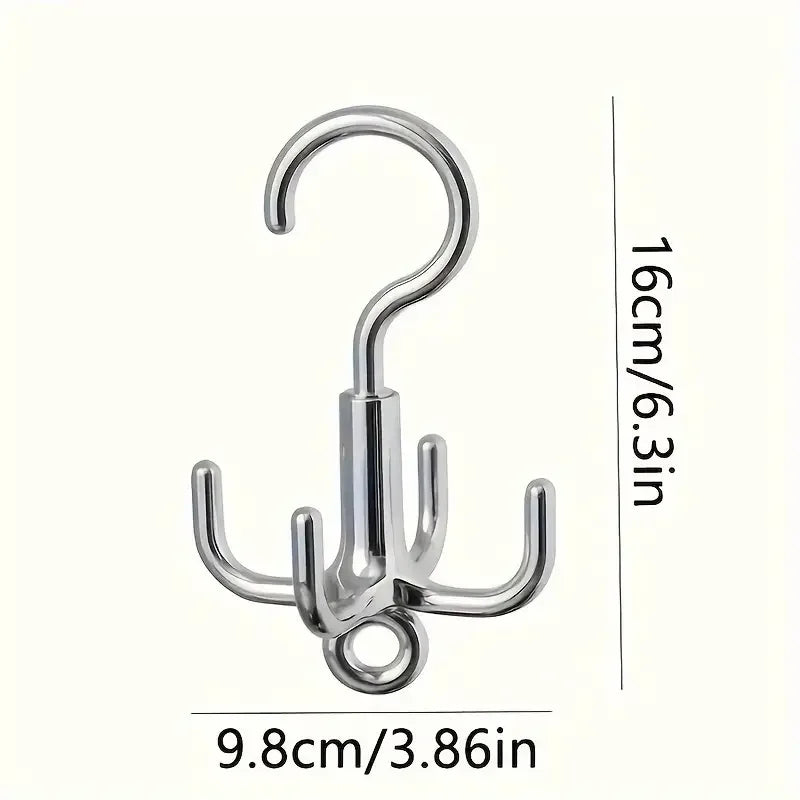 1Pc Multifunctional Rotating Clothes Hook, Punch Free 4-Claw Rotation