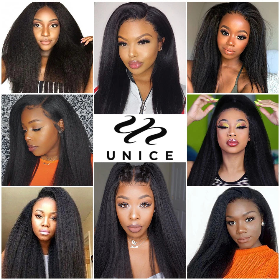 UNice Hair V-Shaped Kinky Straight Wig Human Hair Wear Go Glueless