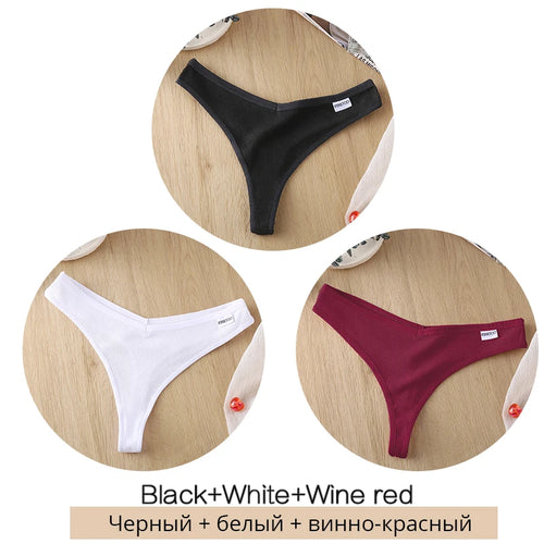 3Pcs/Set Women Cotton Thongs Panties Sexy Low Waist G-String Briefs