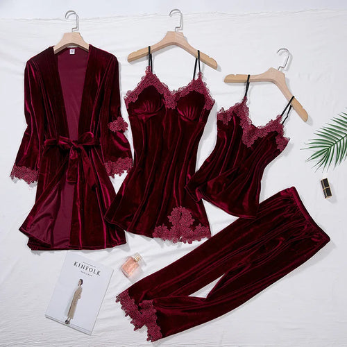 TOP Casual Velour Home Clothing 4pcs Sleep Set Intimate Lingerie Women