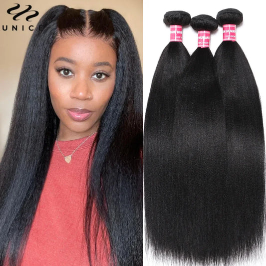 UNice Hair Yaki Straight Human Hair Bundles 100g Per Bundle 100% Human