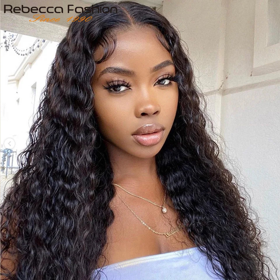 U Part Water Wave Wig Human Hair No Leave Out Machine Made 22 Inches