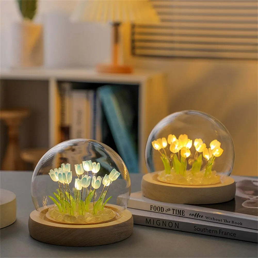 Artificial Tulip Flower Night Light Handmade DIY Bedside Lamp LED