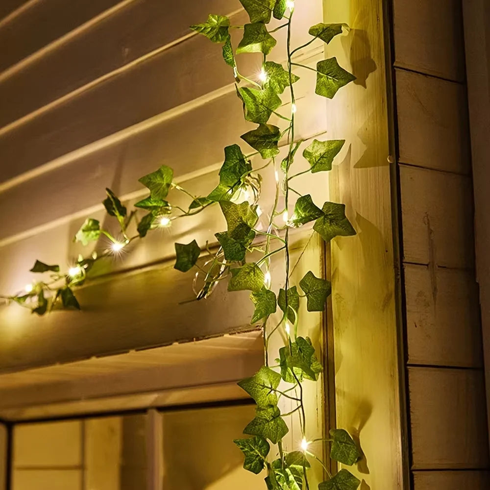 12/10/2m Fake Green Leaf Ivy Vine with LED Lights Home Bedroom Decor