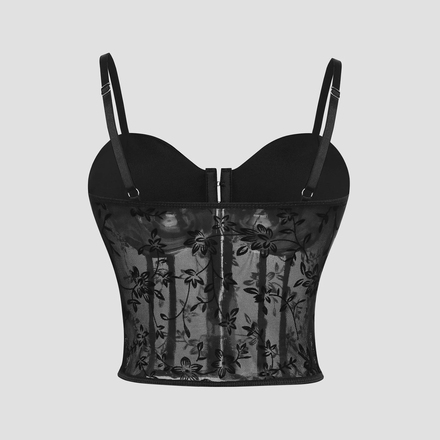 Sexy Lace Embroidery Chic Bustier Corset Push-up Lingerie Strap Slim Korean Tanks Top Low-cut See-through Halter Vest Bodysuit