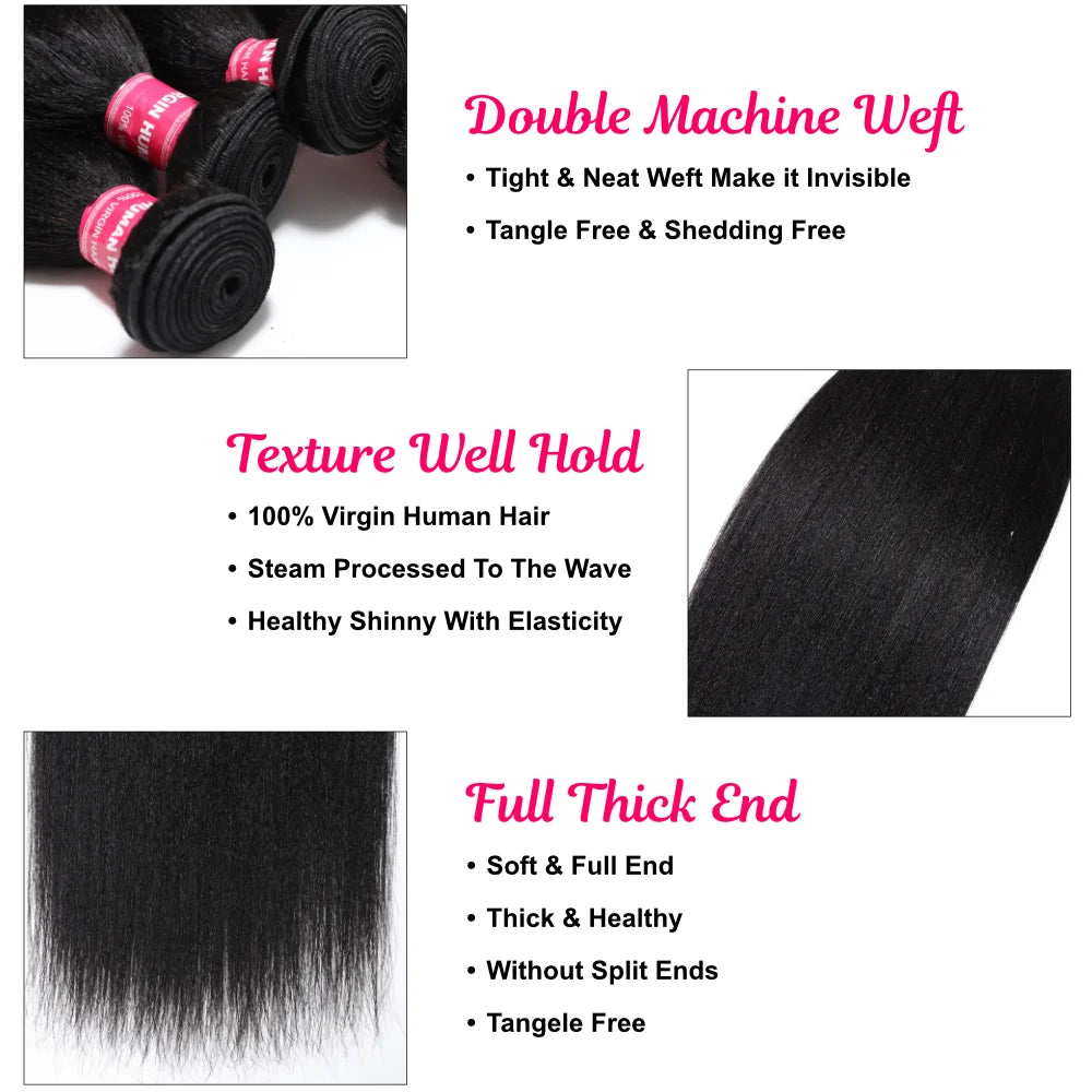 UNice Hair Yaki Straight Human Hair Bundles 100g Per Bundle 100% Human