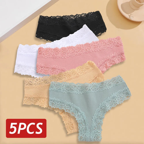 5PCS/Set Women Lace Seamless Cotton Panties Sexy Brazilian Pants