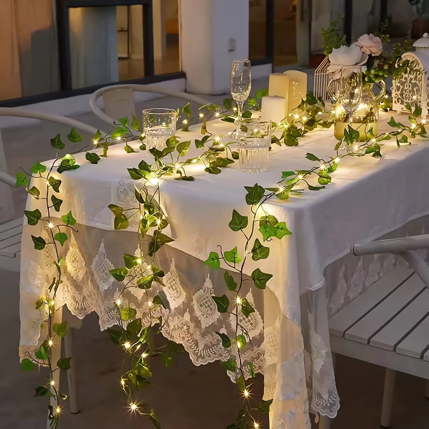 12/10/2m Fake Green Leaf Ivy Vine with LED Lights Home Bedroom Decor