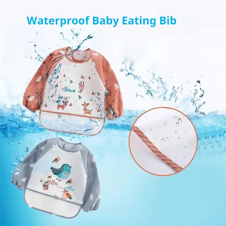 1Pcs Waterproof Eating Smock Infant Toddler Baby Cartoon Long Sleeve