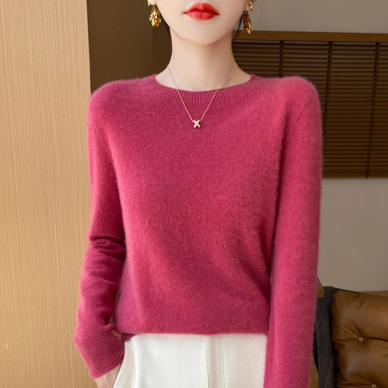 100% Merino solid color sweater ladies autumn and winter new solid