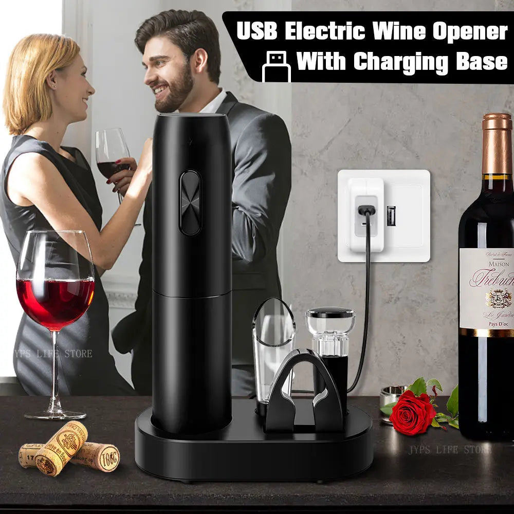 5 in1 Electric Wine Opener Set with Charging Base Automatic Corkscrew