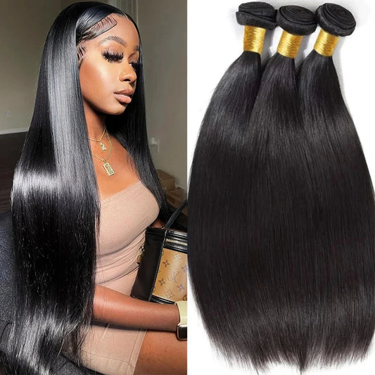 30 Inch Bone Straight Human Hair Weave Bundles 12 A Brazilian Natural