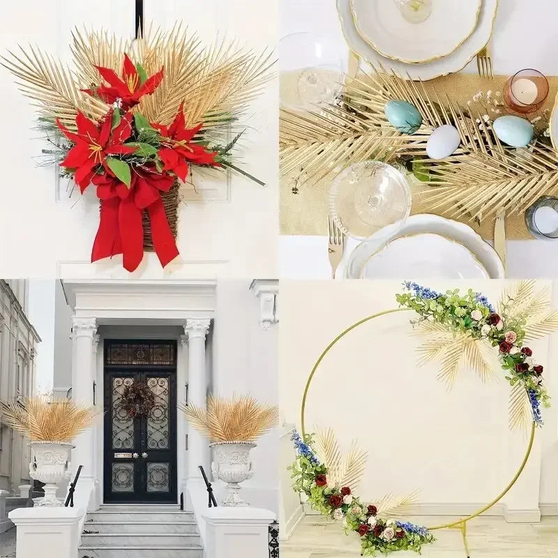 5pcs Golden Artificial Palm Leaves Fake Tropical Plants Faux Flowers