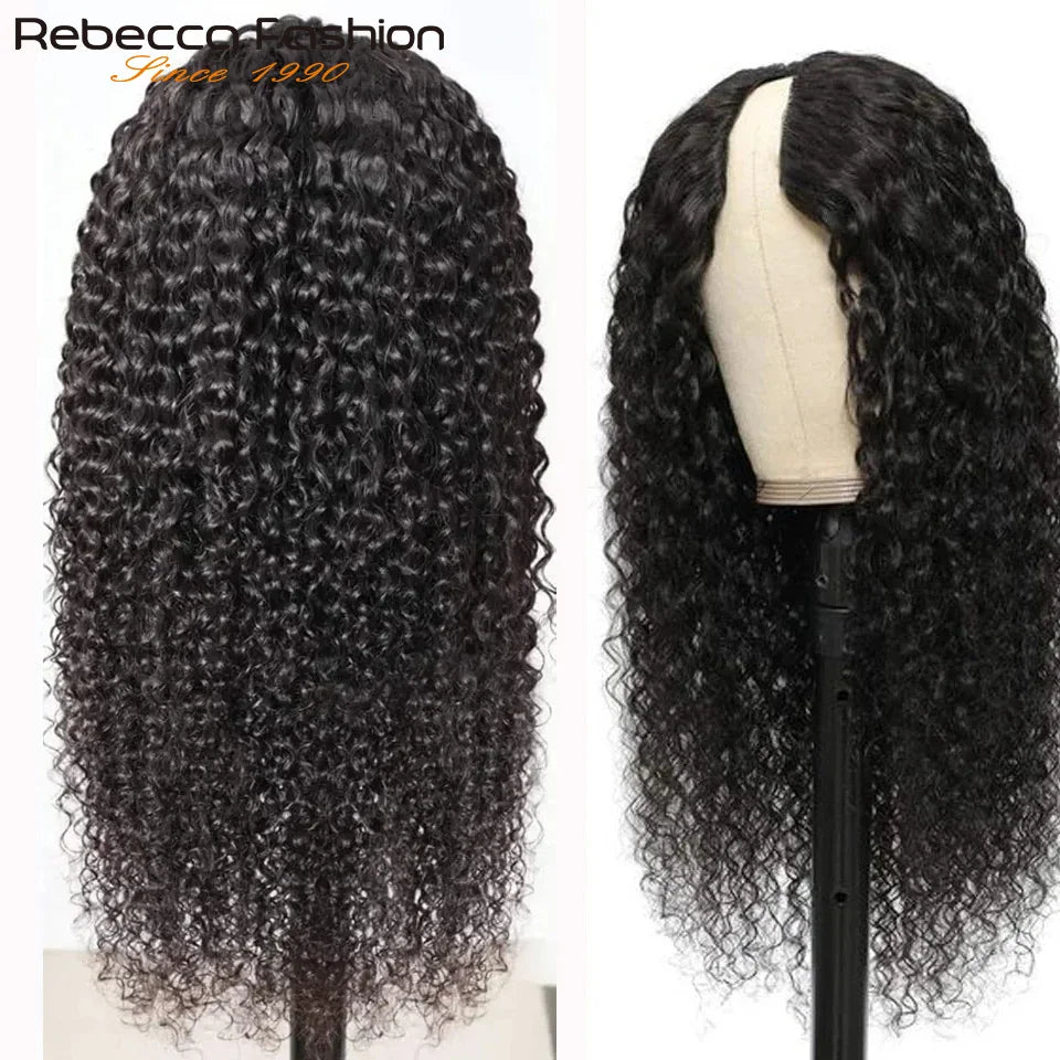 U Part Water Wave Wig Human Hair No Leave Out Machine Made 22 Inches