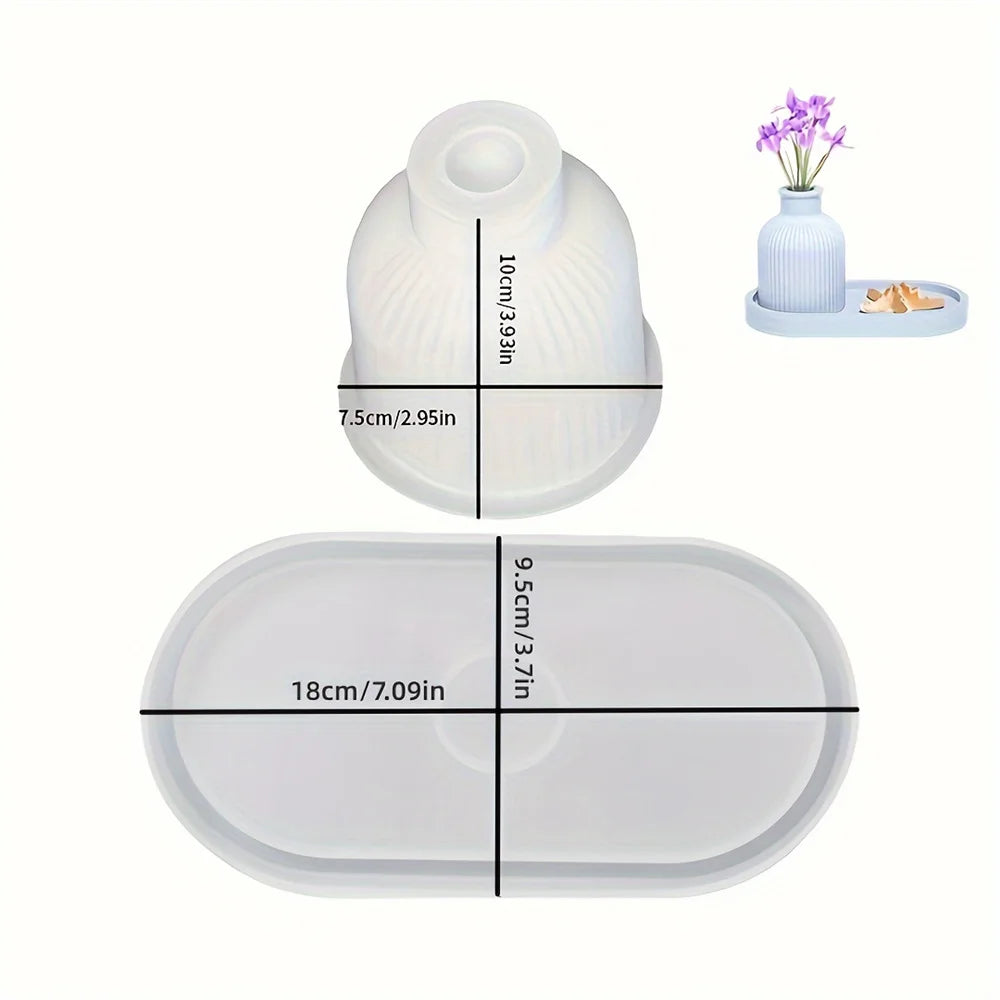 2pcs Vase Tray Silicone Mold, Oval Coaster Mold And Bottle Container