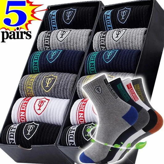 5Pairs Breathable Cotton Sports Stockings Men Bamboo Fiber Autumn and