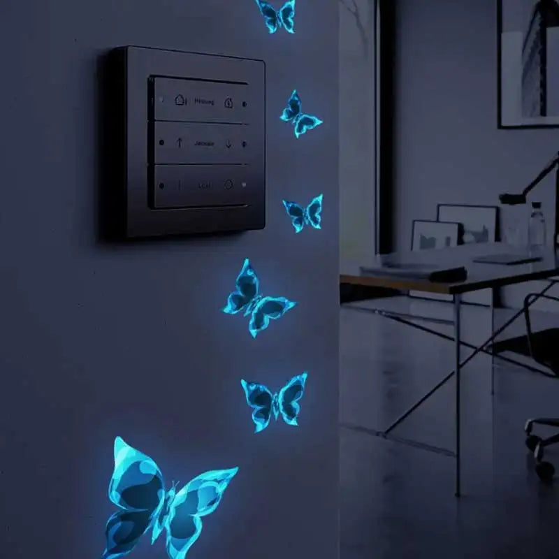 6PC Blue Luminous Small Butterfly Switch Stickers Bedroom Living Room