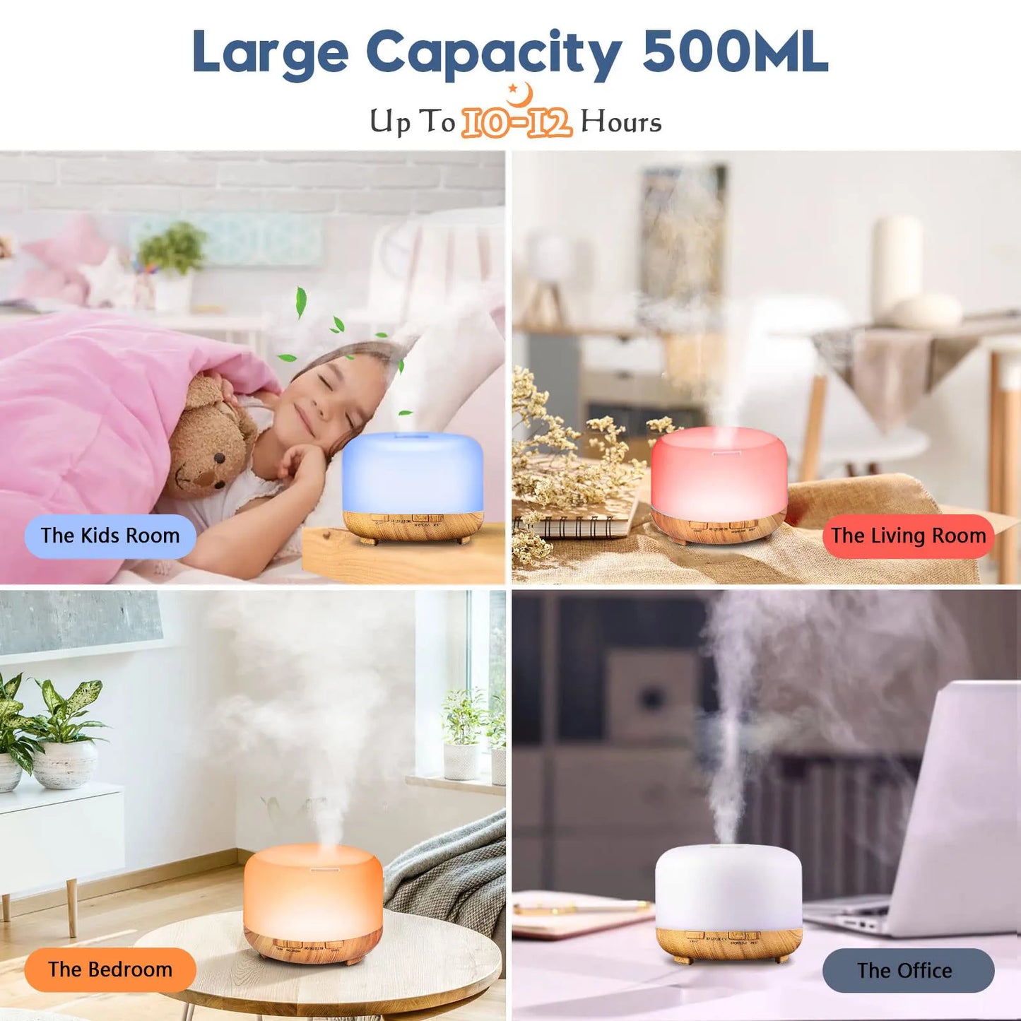 500ML Aroma Diffuser (Oils Optional), 5V 2A Essential Oil Aromatherapy