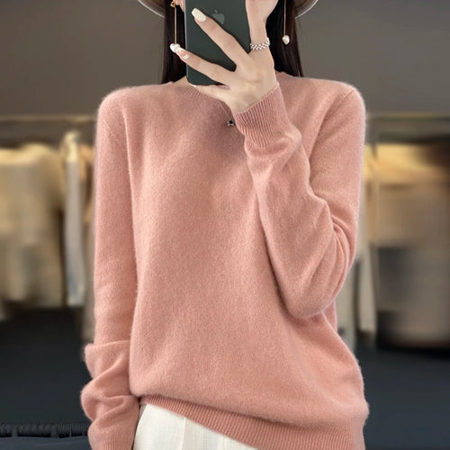 100% Merino solid color sweater ladies autumn and winter new solid