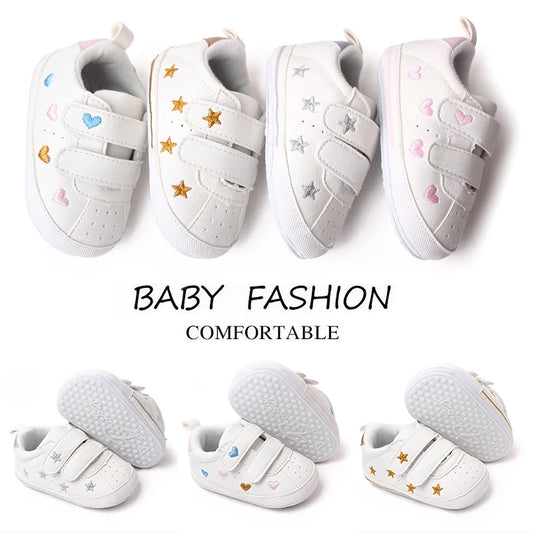 Baby White PU Sneaker Non-slip for Toddler Boys and Girls Cute