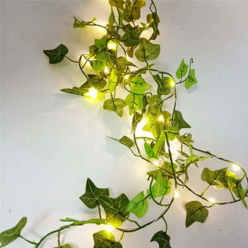 12/10/2m Fake Green Leaf Ivy Vine with LED Lights Home Bedroom Decor