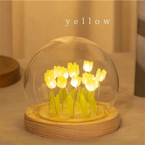 Artificial Tulip Flower Night Light Handmade DIY Bedside Lamp LED