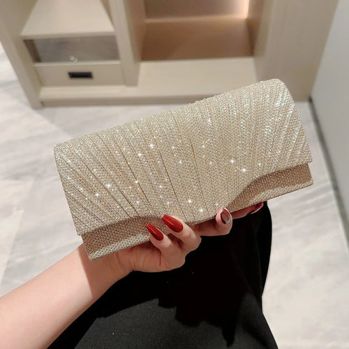 Women Lady Female Silver Evening Dinner Clutch Shiny Elegant Bag