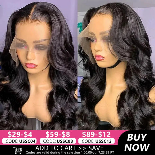 30 32Inch New Glueless Wig Body Wave Wig Human Hair 180% Brazilian