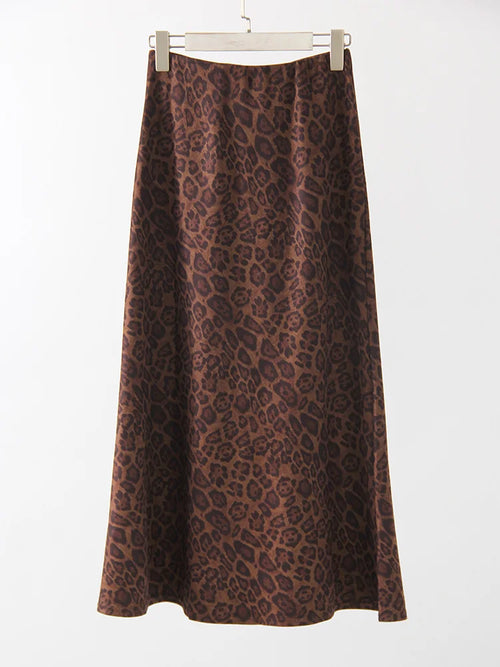 Winter Leopard Print Suede Skirt Long Women Autumn Vintage A Line