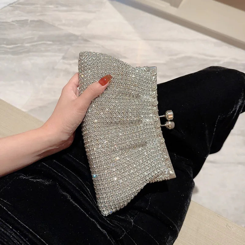 Women Luxury Rhinestone Evening Clutch Bag Detachable Chain Wedding