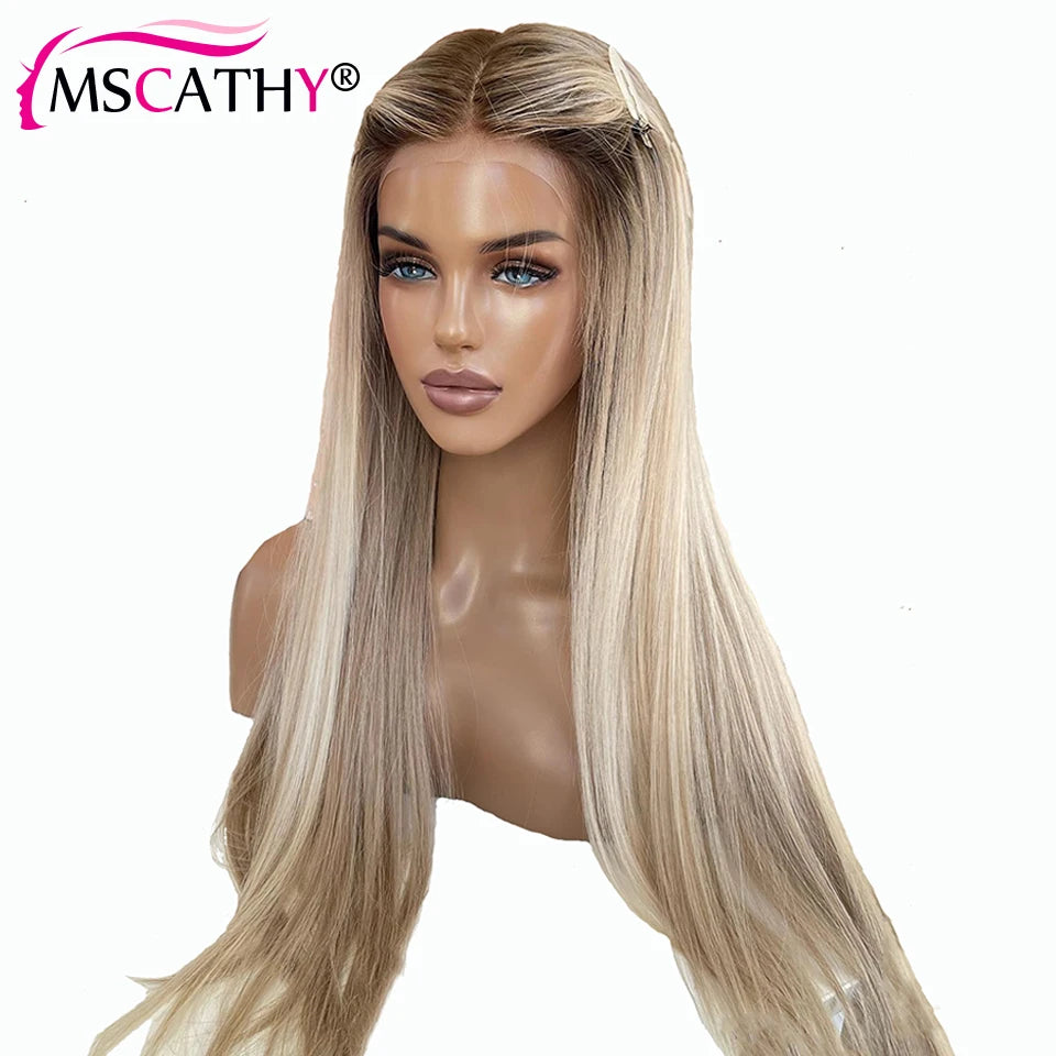 250% Glueless Ash Blonde Colored Ombre Human Hair Wigs For Women 13x4