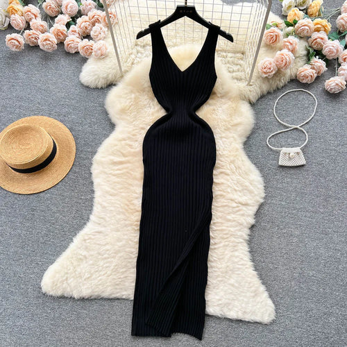 YuooMuoo Chic Fashion Sexy Wrap Hips Split Knitted Autumn Dress Women