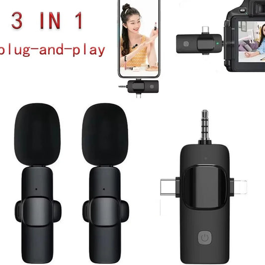 3in1 Wireless Microphone for iPhone Android Cameras Wireless