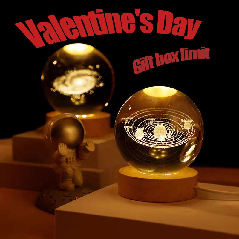 Valentines Day Gift  Galaxy Crystal Ball lamp 3D planet moon lamp USB