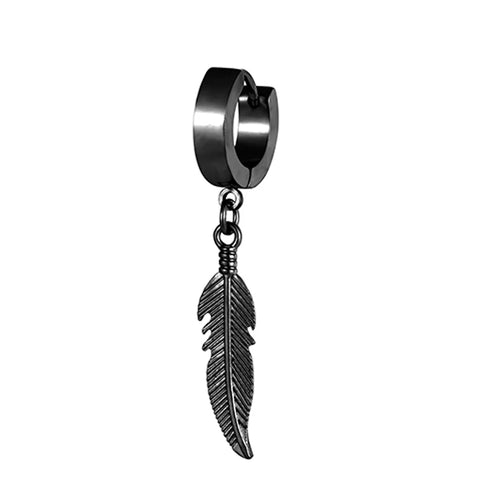 1 Pieces Simple Feather Pendant Ear Studs Man Women Stainless Steel