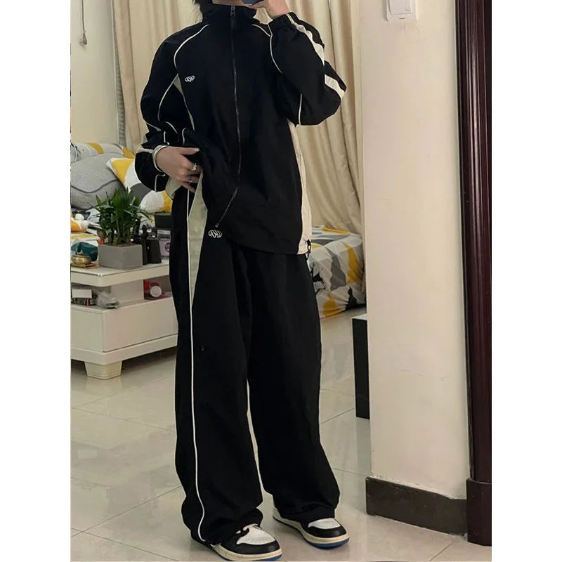 Women Spring Retro Solid Loose Drawstring Trousers Casual Joggers