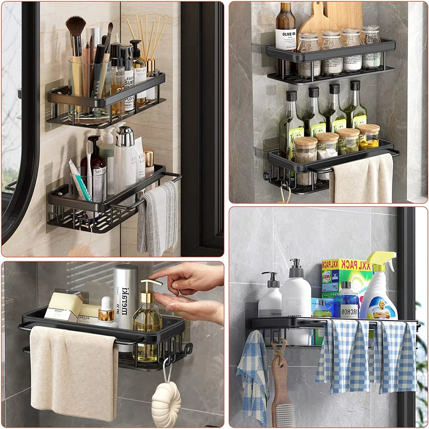 Bathroom Shelf Kitchen Storage Organizer Aluminum Alloy Shampoo Rack