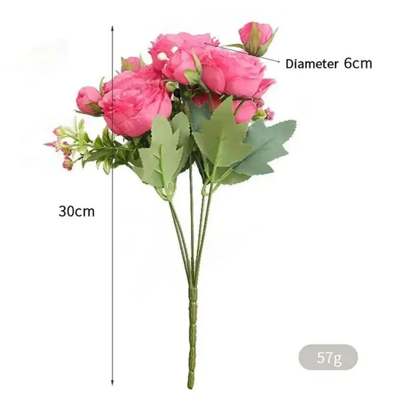 30cm Rose Pink Silk Bouquet Peony Artificial Flower 5 Big Head 4 Small