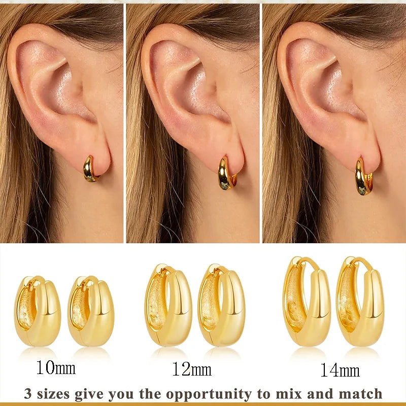 3 Pairs Chunky Gold Color Hoop Earrings Set for Women Girls 2024 Trend