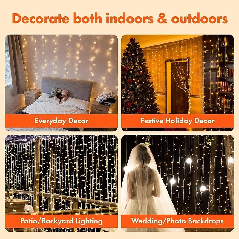 3M LED Curtain String Lights Fairy Decoration USB Holiday Garland Lamp