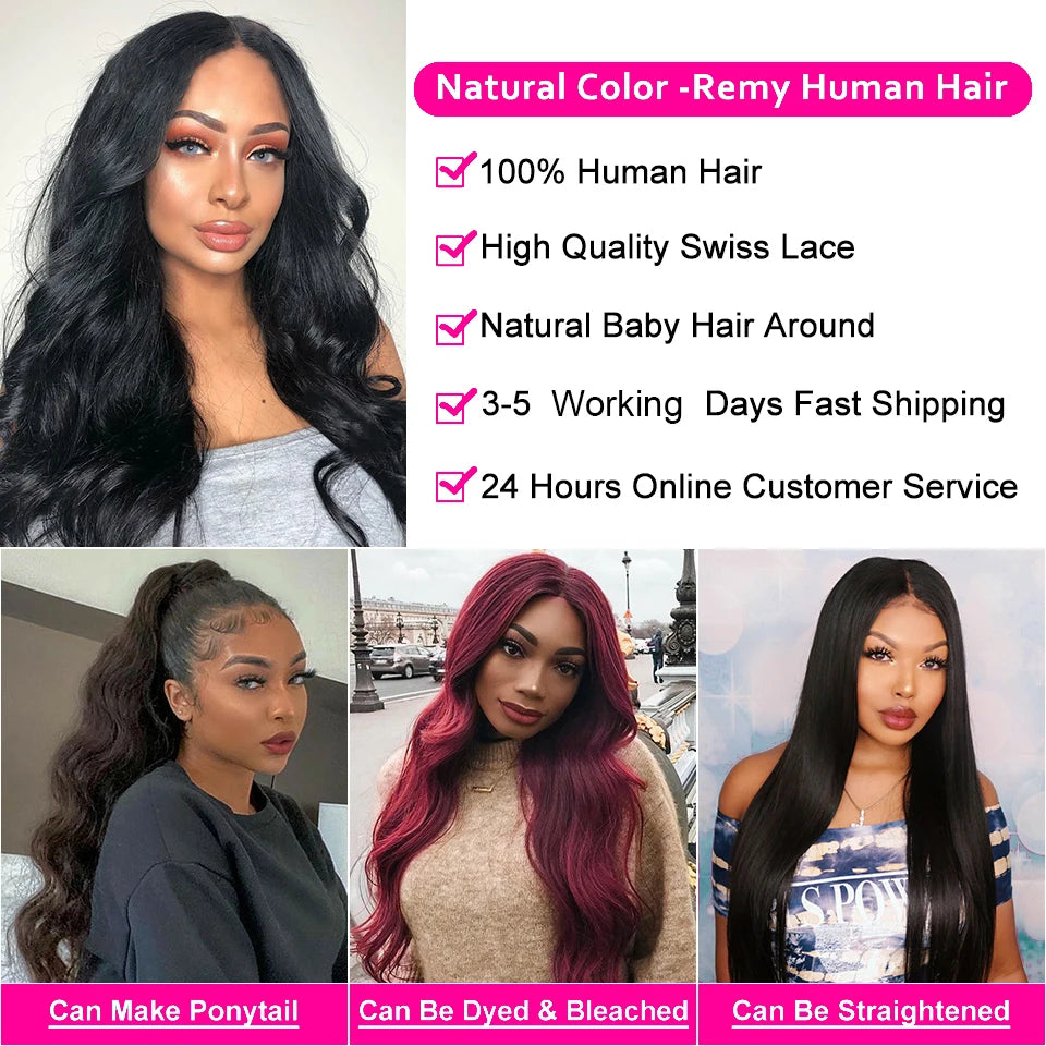 30 32Inch New Glueless Wig Body Wave Wig Human Hair 180% Brazilian